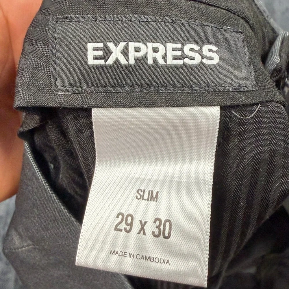 Express Slim Fit Dress Pants Mens 29x30 Charcoal Gray Stretch Wool Blend Trouser